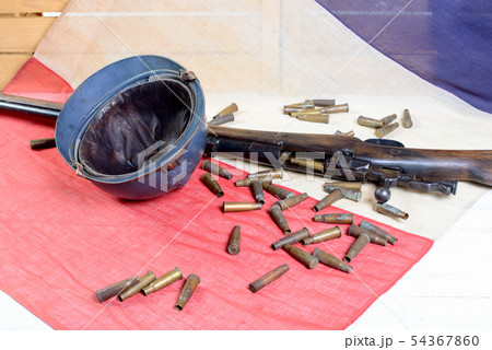 french helmet of the First World War with a gun on french helmet of the First World War with a gun on 54367860