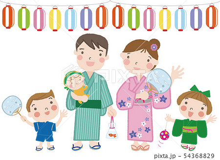 夏まつり_29（５人家族・親子）イラスト分離タイプ 54368829