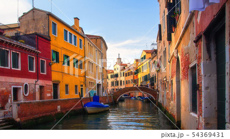 Venice cityscape at sunset. Venice canal in down Venice cityscape at sunset. Venice canal in down 54369431
