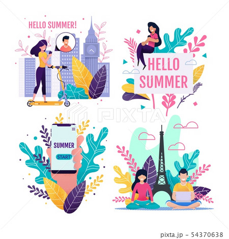 Hello Summer, Freelance and Vacation Cards Set Hello Summer, Freelance and Vacation Cards Set 54370638