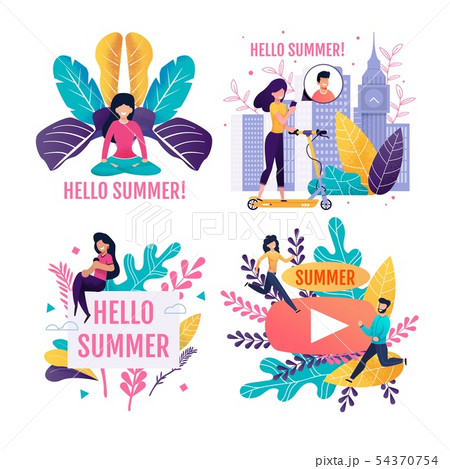 Hello Summer Lettering Advertising Flat Cards Set 54370754