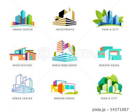 Real estate logo, building development, set of logos, icons and elements 54371067