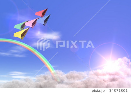 空　虹　紙飛行機　バックグラウンド 54371301