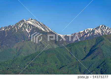 新緑の拾ヶ堰と北アルプス 長野県安曇野市 54373277