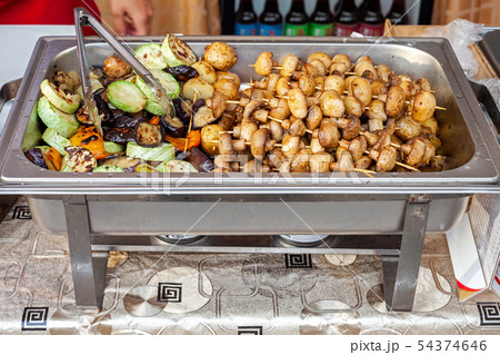 Grilled champignon mushrooms and vegetables 54374646