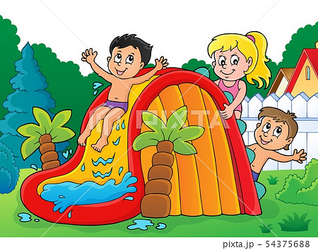 Kids on water slide theme image 3 54375688