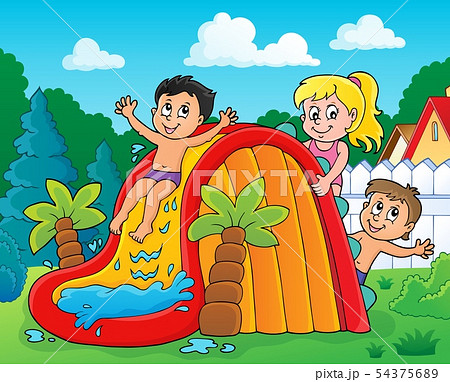 Kids on water slide theme image 2 54375689