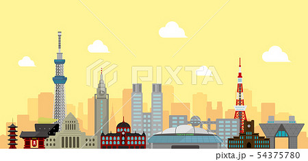 東京 街並み・ランドマーク・ビル群　ベクター背景イラスト 54375780