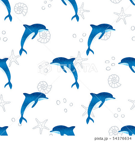 Seamless watercolor dolphins pattern. Seamless watercolor dolphins pattern. 54376634