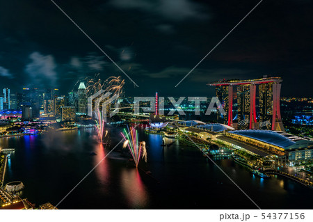シンガポール・マリーナベイの夜景と花火 NDPリハーサル シンガポール・マリーナベイの夜景と花火 NDPリハーサル 54377156