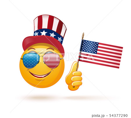 Emoticon face in Uncle Sams hat and the US flag Emoticon face in Uncle Sams hat and the US flag 54377290