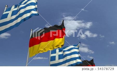 Many flags of Greece and Germany, 3D rendering 54378729