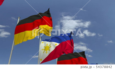 Waving flags of Philippines and Germany, 3D rendering 54378842