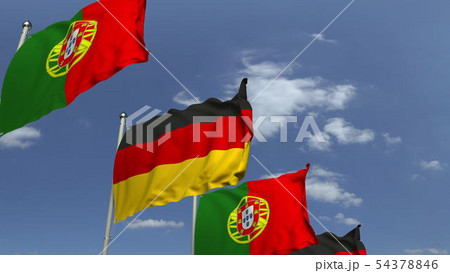 Many flags of Portugal and Germany, 3D rendering 54378846