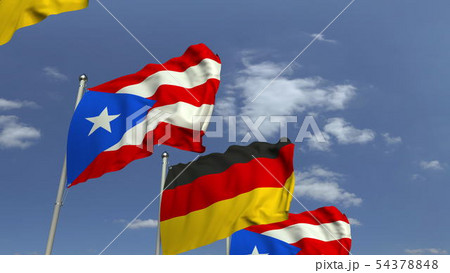 Waving flags of Puerto Rico and Germany, 3D rendering 54378848