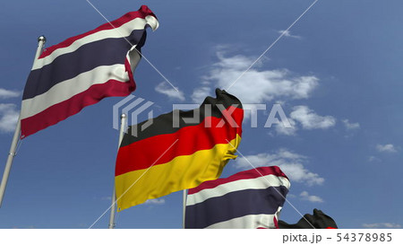 Flags of Thailand and Germany against blue sky, 3D rendering 54378985
