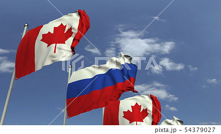Row of waving flags of Canada and Russia, 3D rendering 54379027