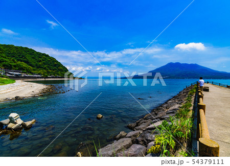 [鹿児島イメージ][観光地イメージ] 快晴の桜島と仙巌園を望む 54379111