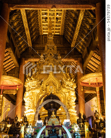 Golden Buddha statue in the ancient church. 54379739