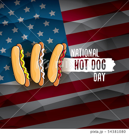 National Hot Dog Day Poster With Funny Cartoon のイラスト素材