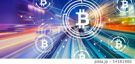 Bitcoin theme with high speed motion blur 54381980
