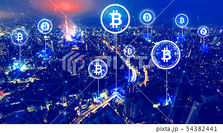 Bitcoin theme with aerial view of Tokyo 54382441
