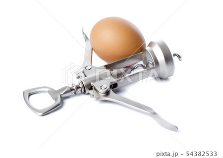 egg and corkscrew on white background egg and corkscrew on white background 54382533