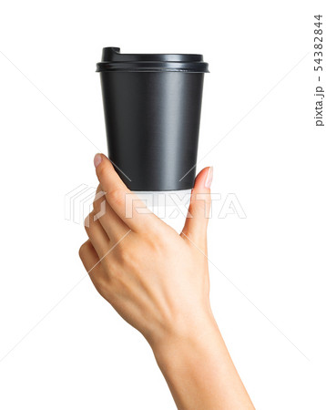 Woman hand holding coffee paper drinking cup 54382844