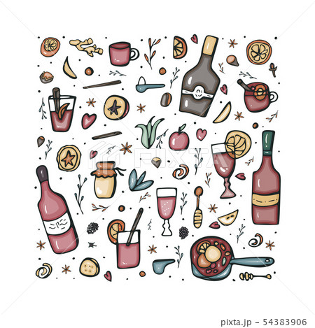 Vector set of mulled wine elements and objects. 54383906