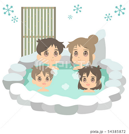 冬の温泉に浸かる家族のイラストのイラスト素材 冬の温泉に浸かる家族のイラストのイラスト素材