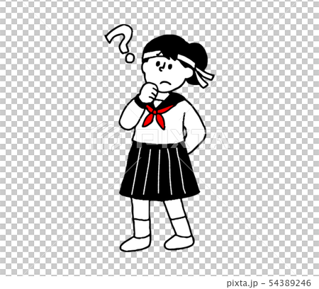 疑問を感じるハチマキセーラー服女子 シンプル のイラスト素材