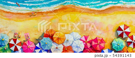 Painting watercolor seascape Top view colorful of Painting watercolor seascape Top view colorful of 54391143