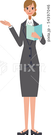 ビジネス 女性 スーツ 説明 プレゼン 会議のイラスト素材