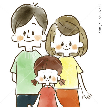 家族 親子 笑顔 水彩のイラスト素材