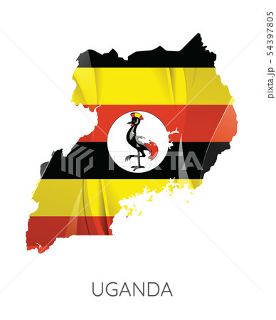 Map of Uganda with an official flag. Illustration