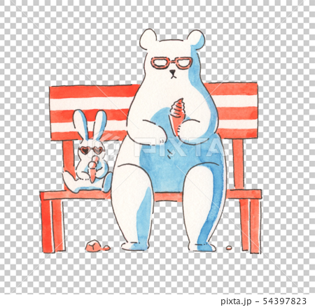 アイスを食べるシロクマとウサギのイラストのイラスト素材 54397823 Pixta