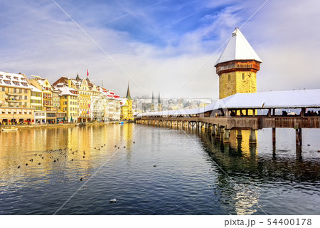 Lucerne, Switzerland, Chapel bridge in winter 54400178