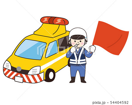 道路パトロールカーと交通管理隊員の男性 54404592