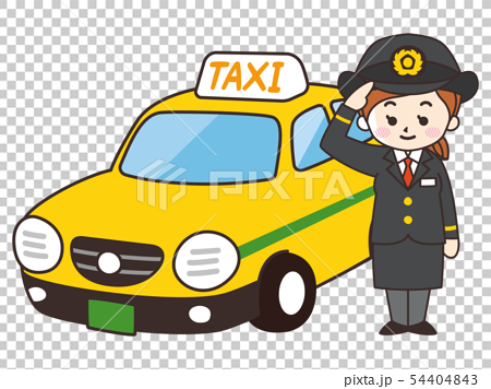 運転士の女性とタクシーのイラスト素材