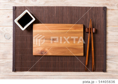 Empty rectangular wooden plate for sushi with 54405636