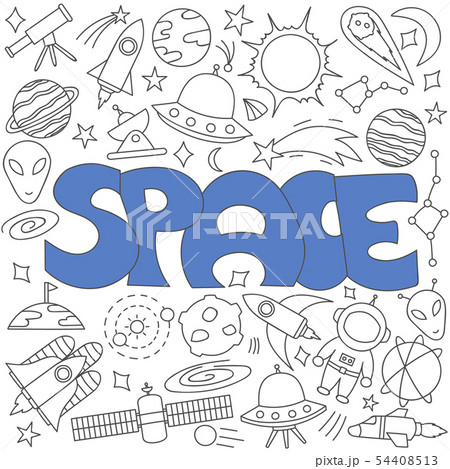 Hand drawn doodle of space set. Hand drawn doodle of space set. 54408513