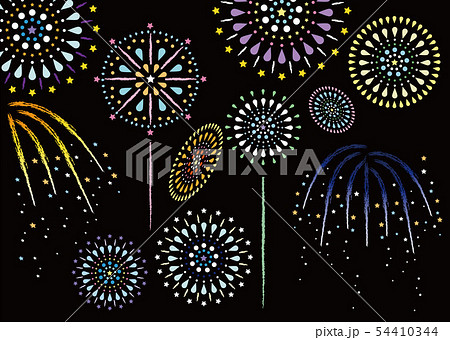 打ち上げ花火８ 花火の模様セット 背景ブラックのイラスト素材