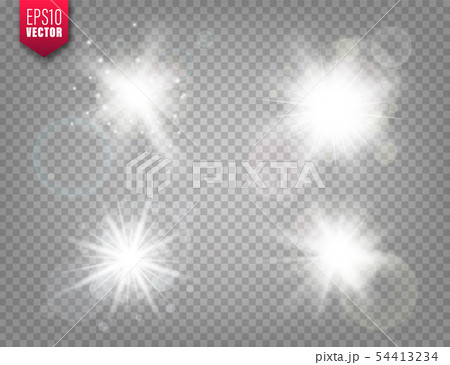 Glowing lights set on transparent background. Lens flare effect. Bright sparkling flash, sunlight Glowing lights set on transparent background. Lens flare effect. Bright sparkling flash, sunlight 54413234