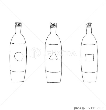 3本のワインボトル 細いモノクロ線画 アイコンのイラスト素材