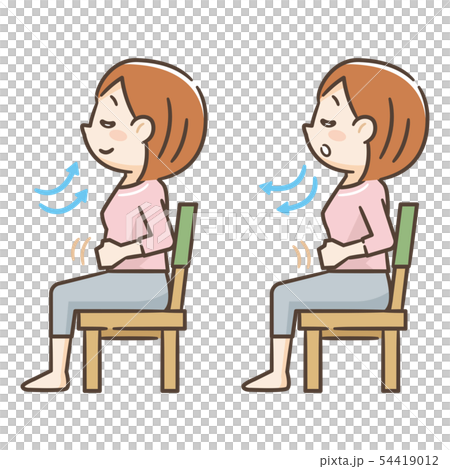椅子に座って深呼吸をする若い女性のイラスト素材