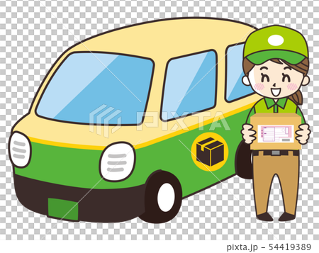 配達員の女性と宅配車 54419389