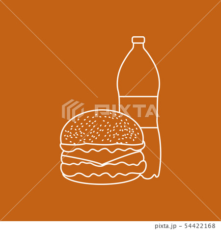 Burger and bottle of soda water 54422168