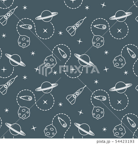 Space seamless pattern with rocket, planet, stars 54423193