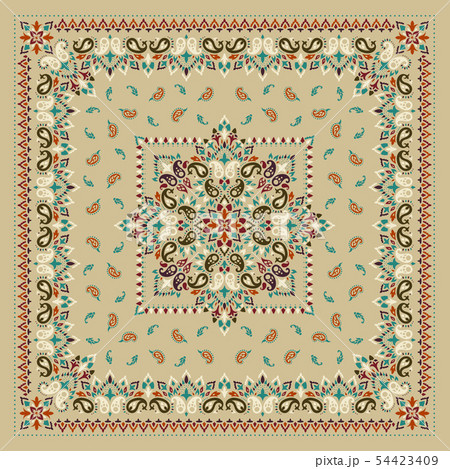 Vector ornament paisley Bandana Print. Silk neck scarf or kerchief square pattern design style, best 54423409