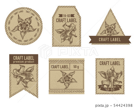 Craft labels with aquilegia 54424398